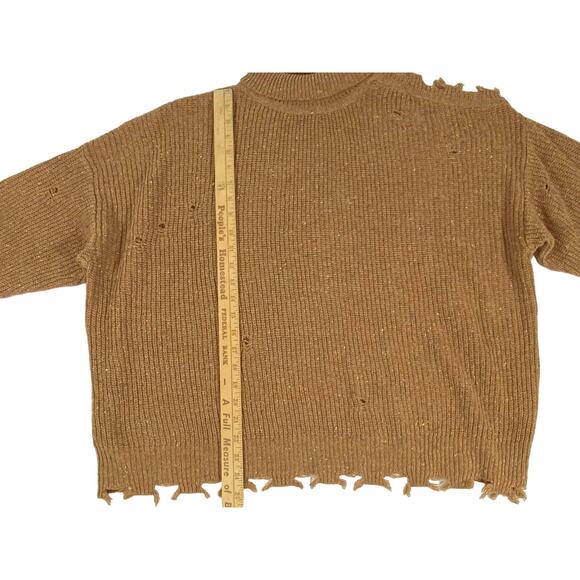 Zenana Sweater Size Medium Brown Color Flecks Open Shoulder Distressed Oversized - Picture 8 of 11